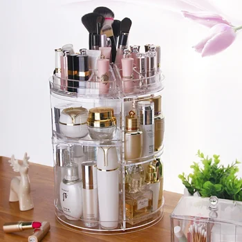 

Acrylic 360-degree rotating thickening cosmetic storage box transparent round large desktop skin care product rack LB40104
