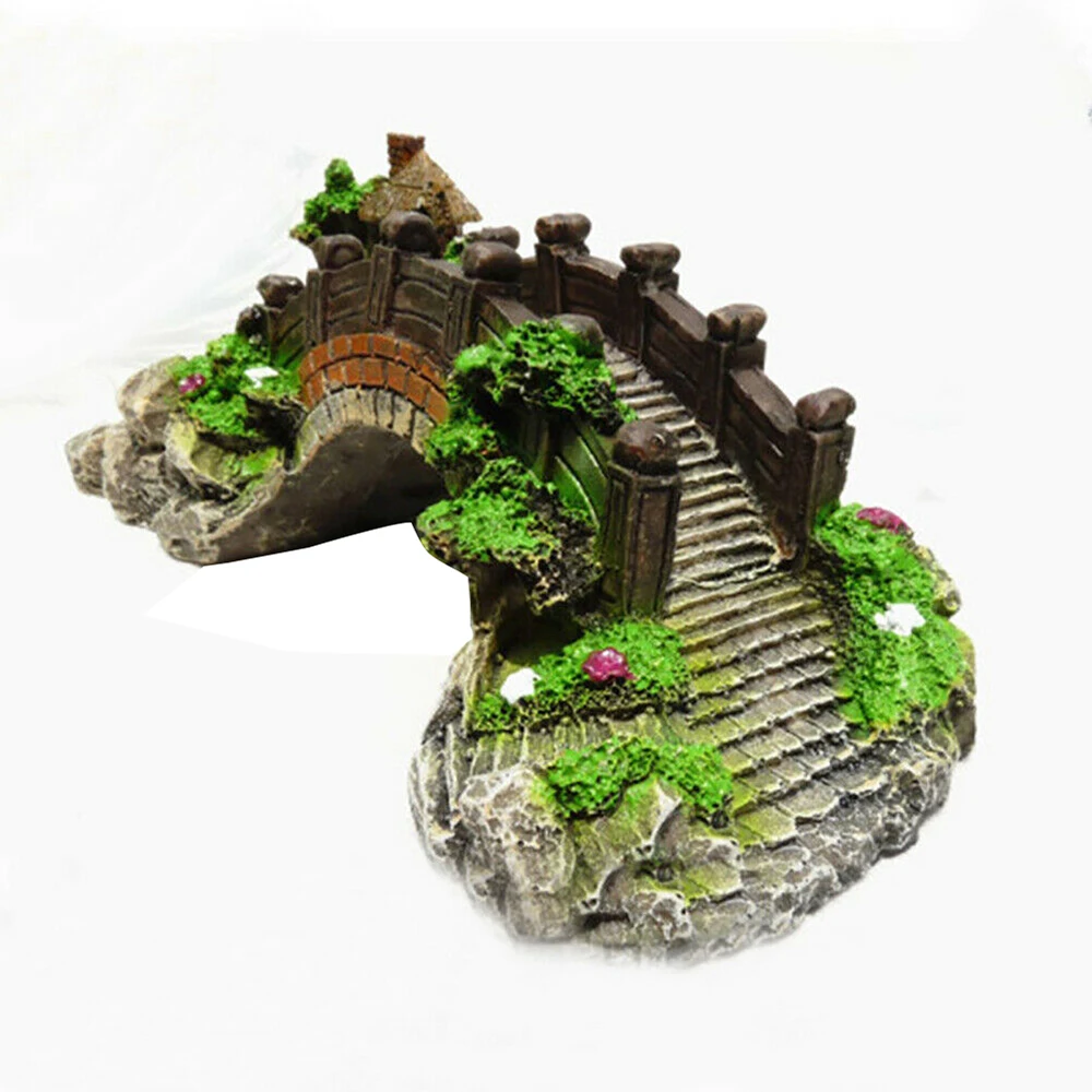 Aquarium Resin Decoration Bridge Pavilion Tree Rockery Fish Tank