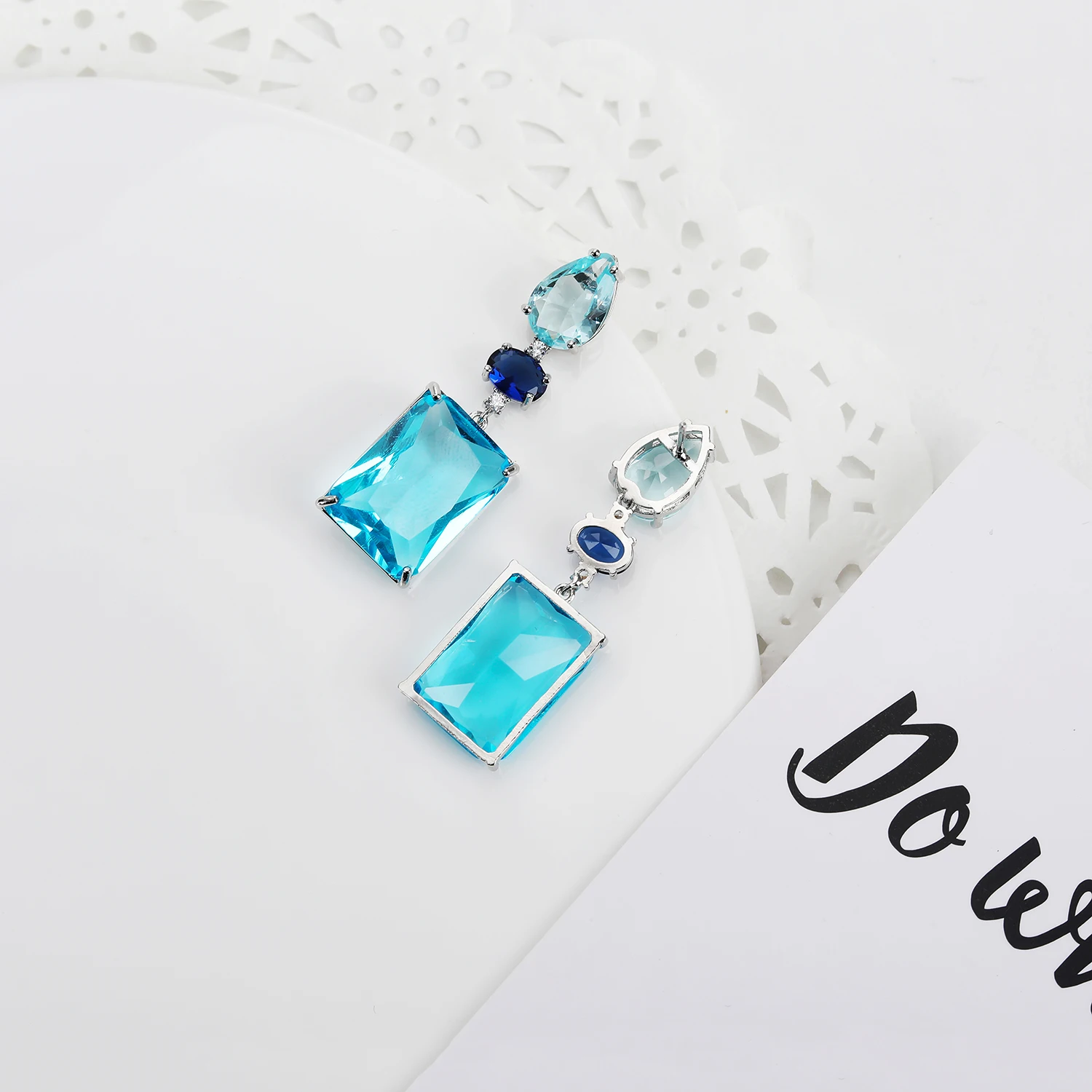 New Design Square Cubic Zircon Earrings for Wedding,Flower CZ Dangle Earring for Women,Girls Jewelry Accessories CE11808