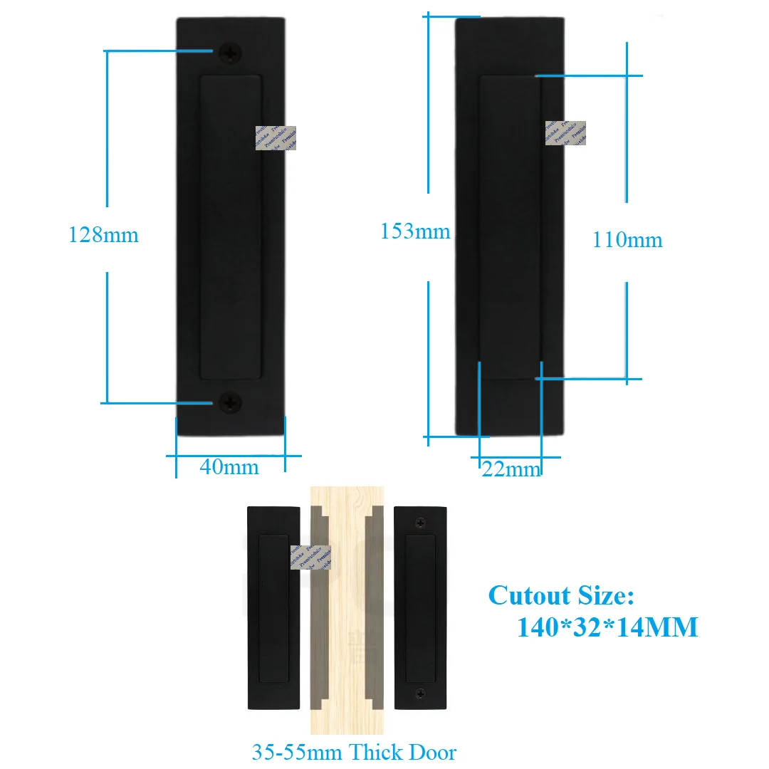 Zinc Alloy Rectangle Flush Recessed Back To Back Door Finger Pull With Springed Dustproof Cover Black Antique Bronze Gold