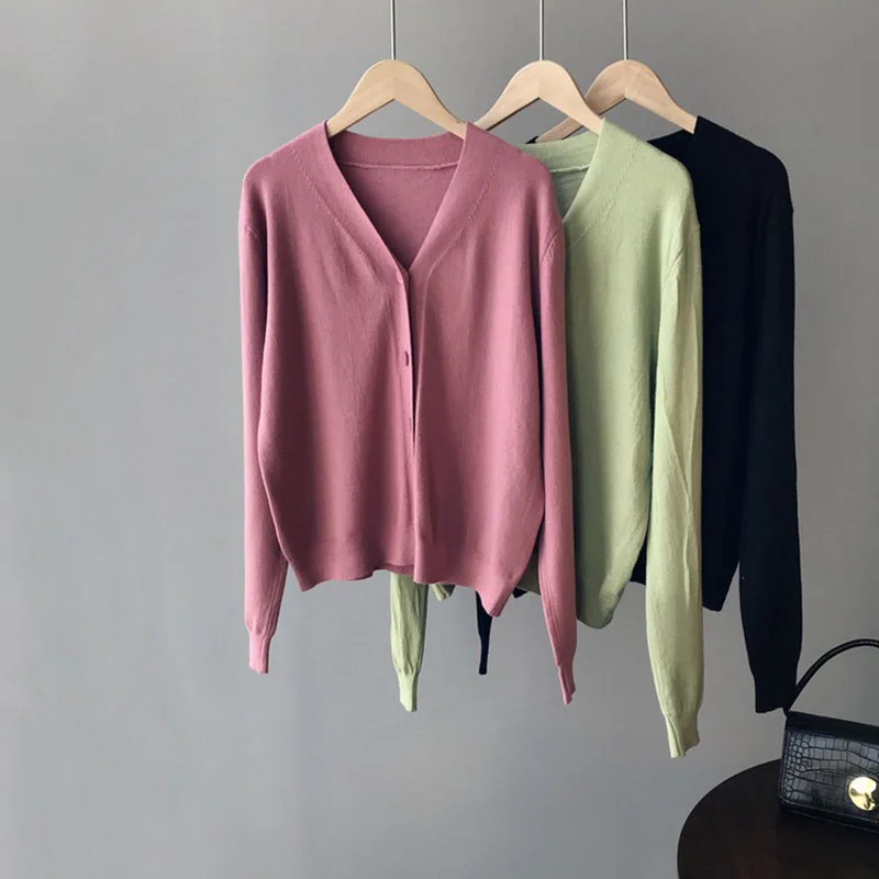 

Fall Winter New Women Casual Knitted Cardigan Pink Cardigan Knitting Loose Slim Sweatet Coat Feminine Green Black Tender Tops