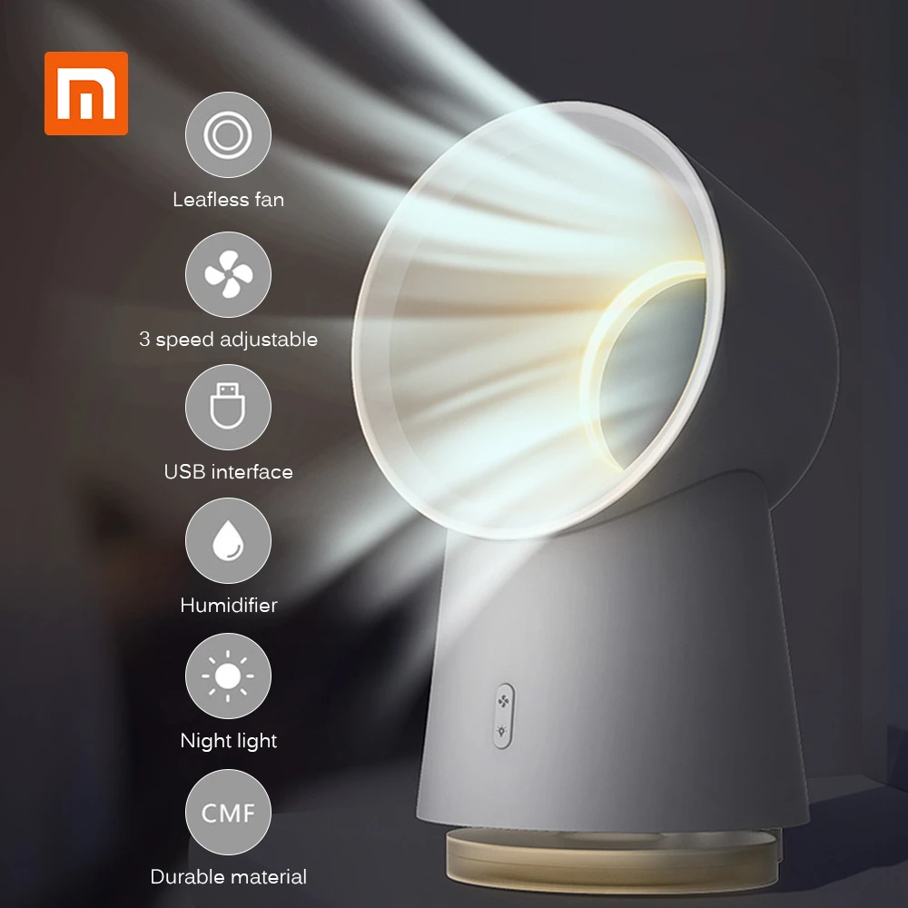 

Xiaomi Youpin 3 In 1 Mini Cooling Fan Bladeless Desktop Fan Mist Humidifier LED Light 3 Speed Adjustable For Outdoor