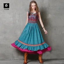 Kerr Брендовое женское платье стиль хлопковое льняное платье с принтом Национальный Ветер жилет с воланами платье A8127