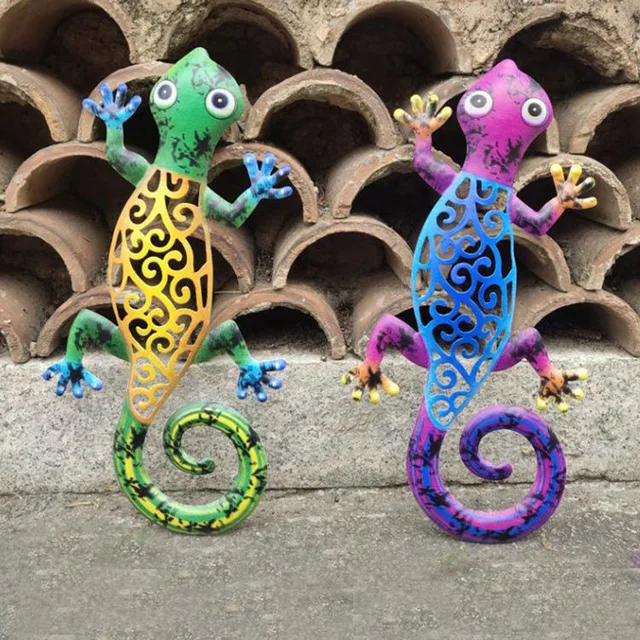 Iron Art Gecko Ornaments Outdoor Metal Lizard Art Hanging Sculpture for Patio Metal Outdoor Decorations for Patio Wall Fence 3