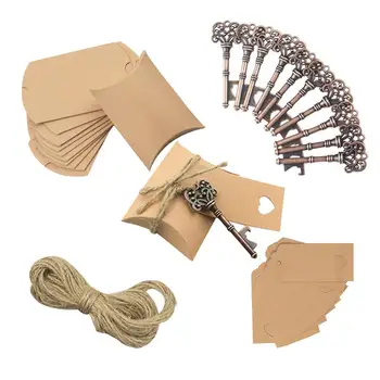 

50pcs Vintage Metal Key Beer Bottle Opener Wine Keychain Candy Boxes Card Set Wedding Party Favors Gifts for Guests