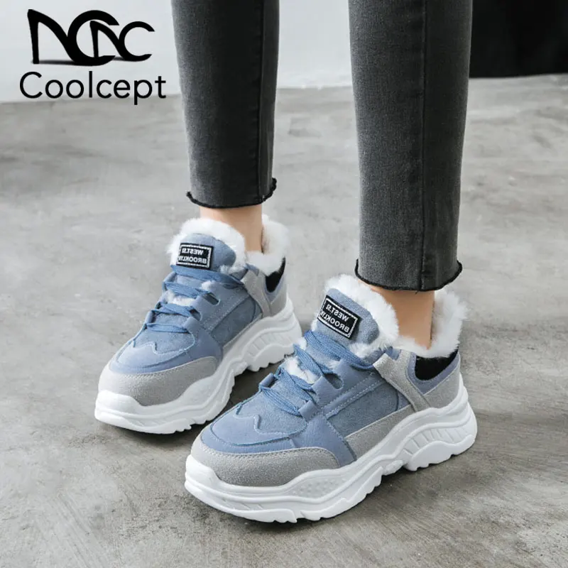 

Coolcept New Women Flats Shoes Add Fur Winter Warm Sneakers Casual Shoes Women Daily Lace Up Lady Summer Footwear Size 35-40