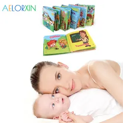 Livre en tissu d'apprentissage cognitif pour bébé, jouet éducatif, pour garçons et filles, motif animaux, pour nouveau nés, avec hochets, pour l'apprentissage précoce, 