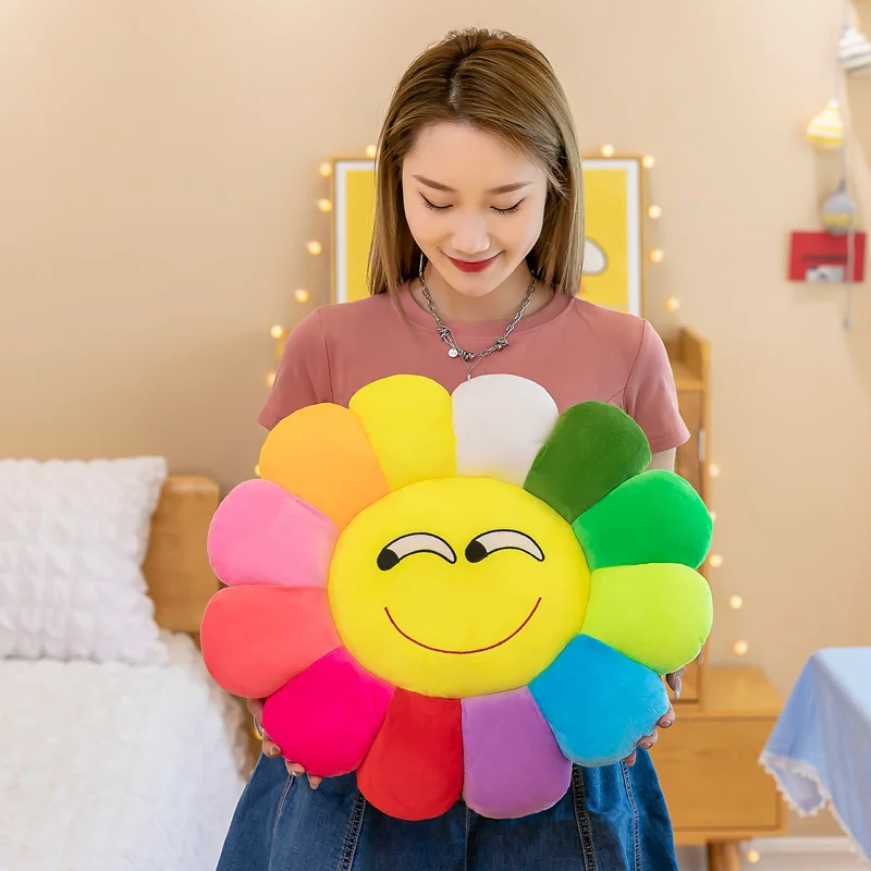 Cute Sunflower Pillow Plush Soft Pillow Seat Cushion Baby Kids Floor Play Mat Chair Cushion Sofa For Home Car Decor Pillow Gifts