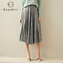 SEQINYY юбка миди, весна-осень, новая модная дизайнерская Высококачественная плиссированная юбка с эластичной резинкой на талии