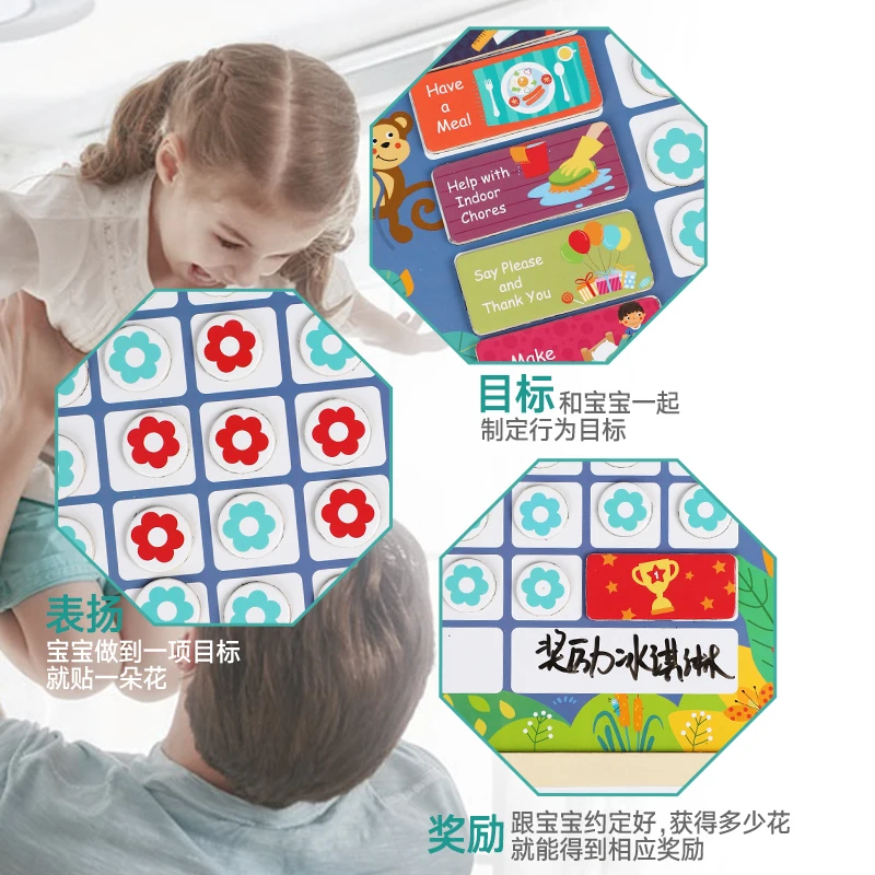  Baby Good Habit Board Responsibility Chart Self-discipline Table Drawing Board Wooden Drawing Toy E