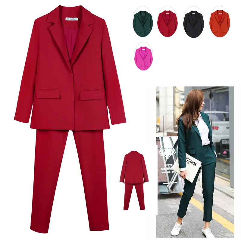 Suits Uniform Blazer Pencil-Pant Interview Business Office Lady Women OL Smil And