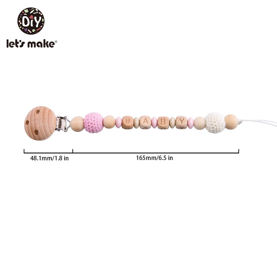 Let's Make Food Grade Silicone Wooden Teether Baby Pacifier Chain Pram Crib DIY Customized Soother Baby Teether Rattle Set Toys