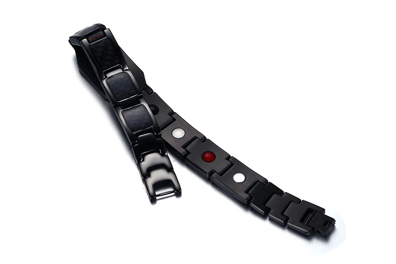 21.5cm Black Masonic Stainless Steel Bracelet with Magnets Carbon Fiber For Men Hip Hop Style Polished Bracelets Chain Jewelry