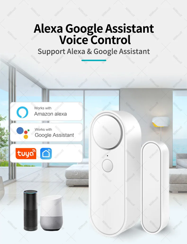 sound alarm device Tuya WiFi Door Sensor Sound Alarm Smart Life APP Door Open/Closed Detectors Window Detector Support Alexa Google Home panic button bluetooth