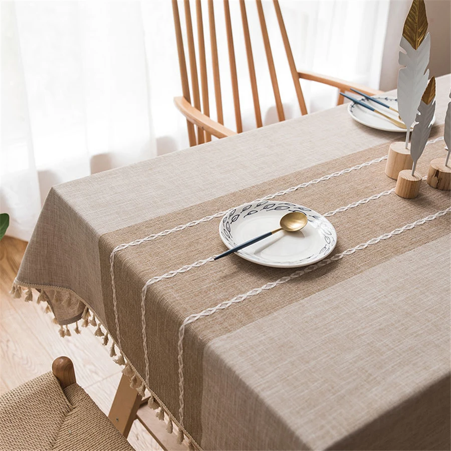 Modern Wedding Table Cloth Cotton Striped Tassels Tablecloth Rectangular Party Dining Table Cover Tafelkleed Mantel Mesa Nappe