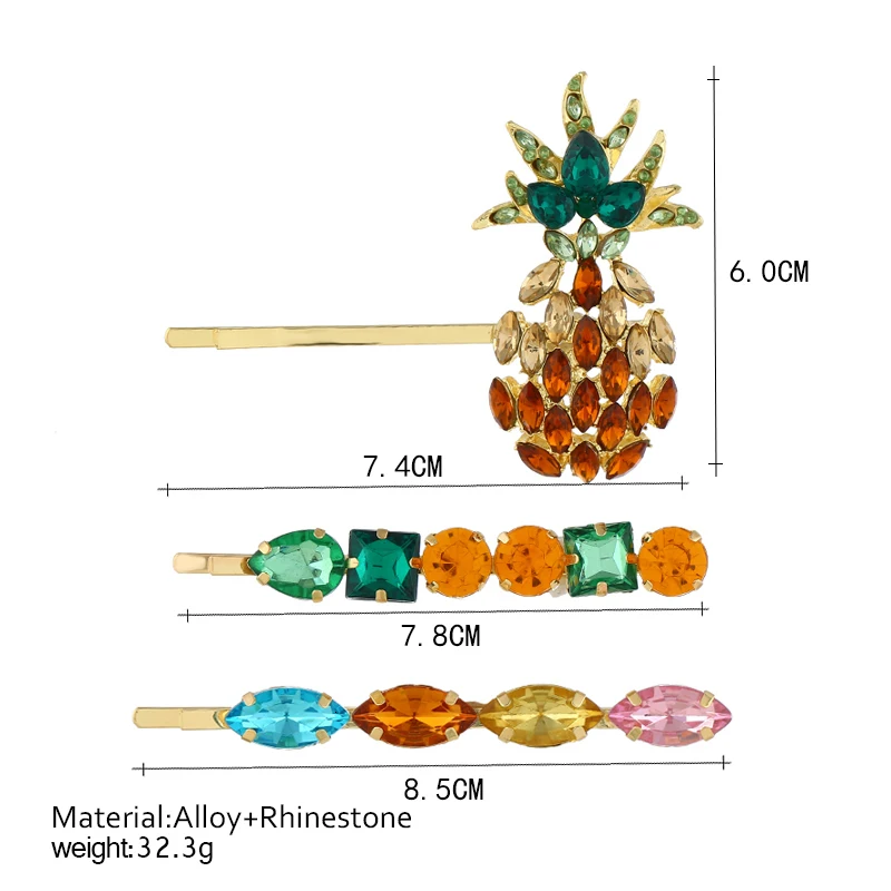 Большой ананас из кристаллов Шпилька Набор Роскошные модные Шикарные аксессуары для волос женские заколки золотые стразы Заколки ювелирные изделия 3 шт
