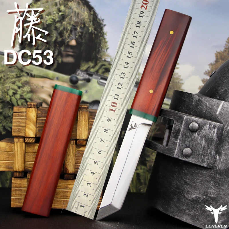 

LENGREN DC53 Steel Blade Japanese Knife,60-62hrc vacuum heat treatment sharp camping hunting knife Samurai sword