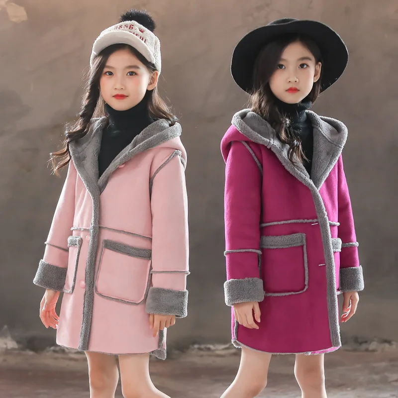 

Winter New Girls Hooded coat Outerwear Girls clothes Kids outerwear warm suede fleece Fluffy Outerwear coat 3 4 5 6 7 8 9 10-12T