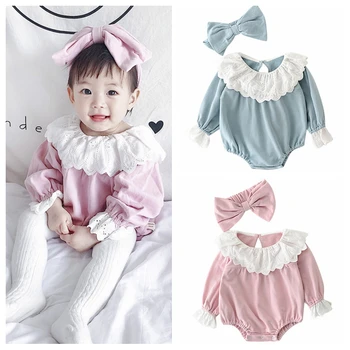 

Autumn Baby Girl Clothes Cotton Long Sleeve Baby Romper Headband Newborn Winter Playsuit Photo Props Infant Outfit