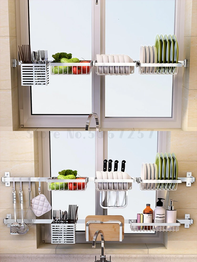 

304 stainless steel kitchen shelf, windowsill, wall hanging sink, sink, drainage and drying dish rack