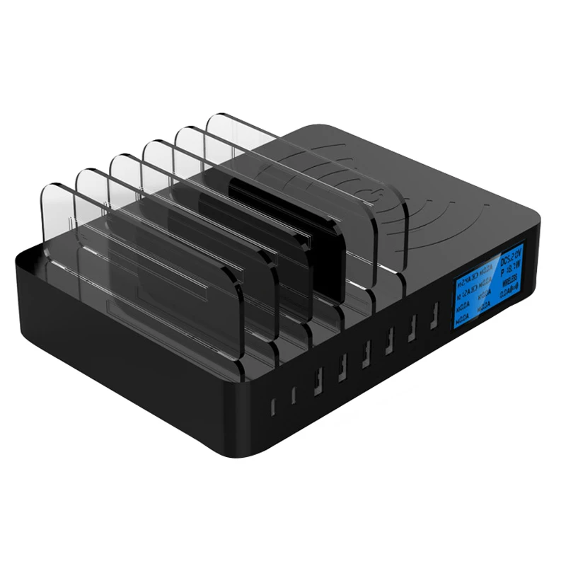 

8A USB Charger Qi fast Wireless Charging Staition 40W LCD Display Type c PD Desktop Holder For iPhone Samsung Huawei