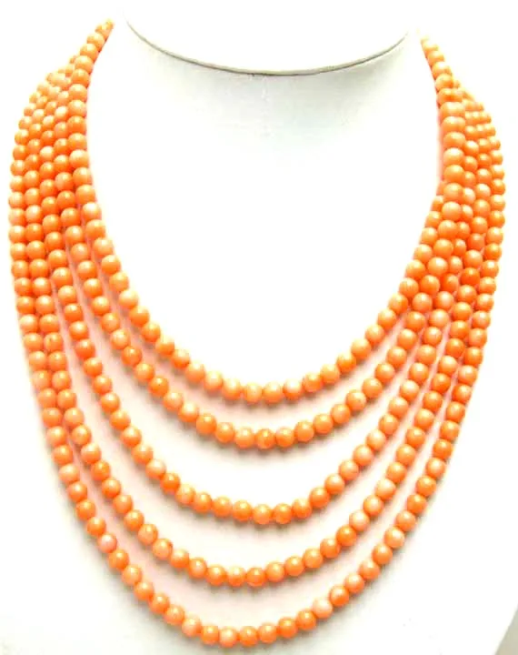 

Qingmos 5-6mm Round Natural Pink Coral Neckalce for Women with Genuine Coral 5 Strands 18-23" Chokers Jewelry Shell Clasp