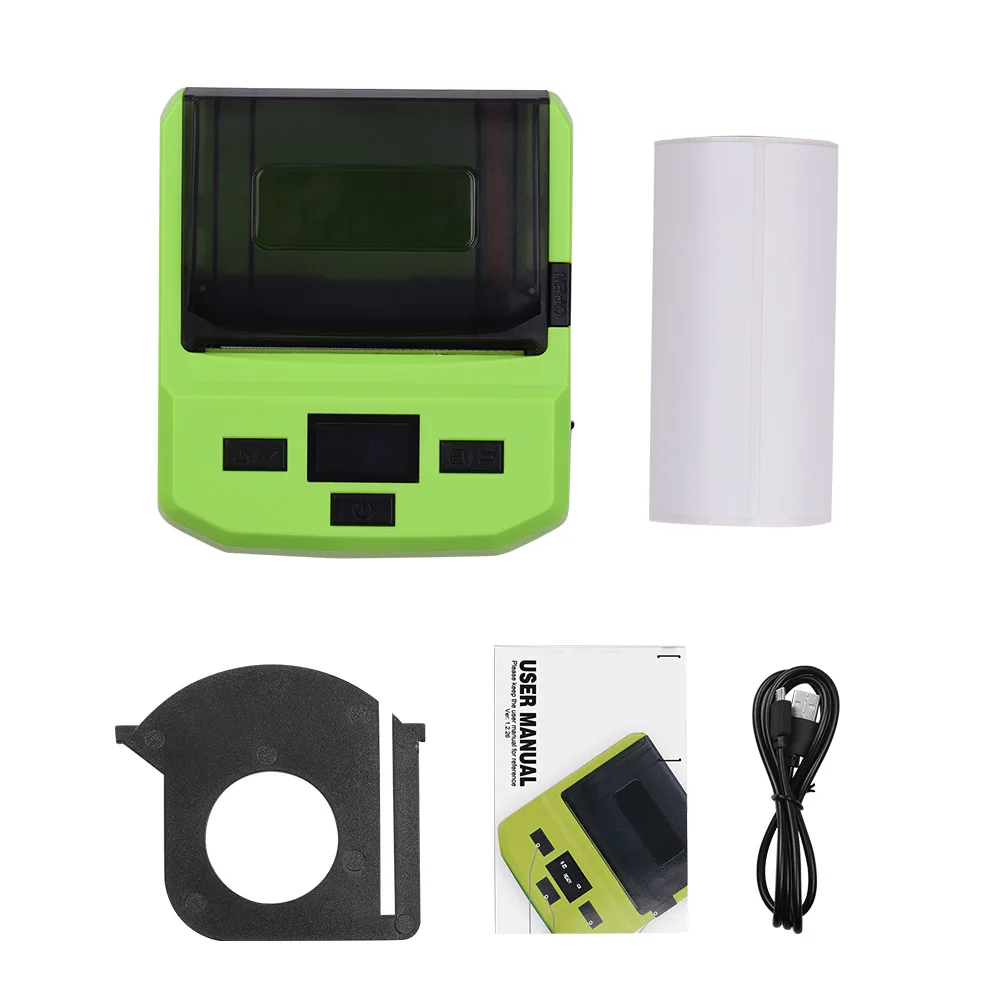 

Portable Wireless BT 80mm Thermal Barcode Printer with Rechargeable Battery Display Screen USB Cable for Android iOS Windows