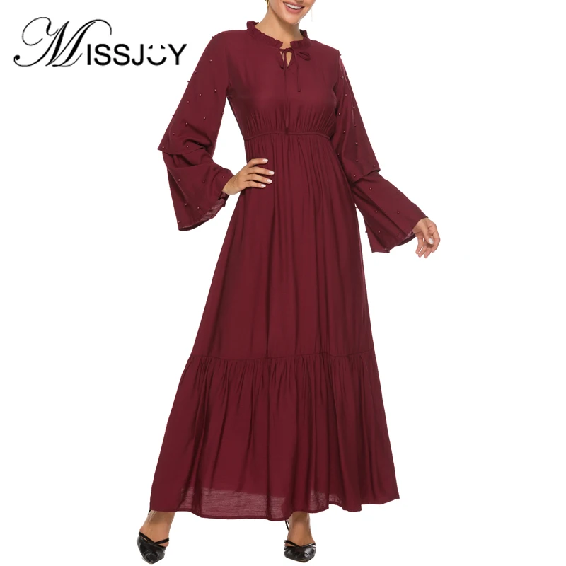 Женское платье с высокой талией MISSJOY однотонное мусульманское в турецком стиле