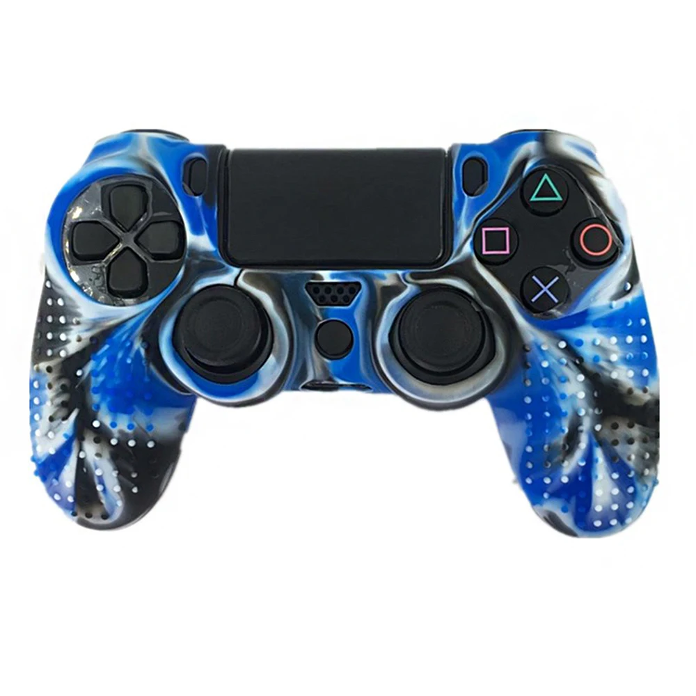 Blue Camo 8 цветов Противоскользящий Силиконовый чехол для sony playstation Dualshock 4 PS4/Pro/тонкий контроллер аксессуары и ручка - Цвет: Blue Camo