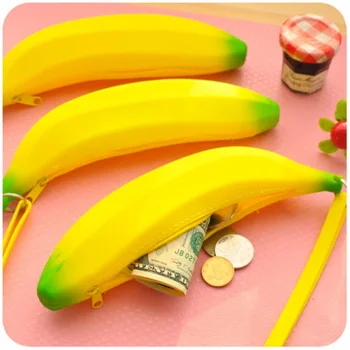 

Novelty Funny Silicone Portable Yellow Banana Coin Purses Multifunction Pencil Case Purse Bag Wallet Key Bag Pouch