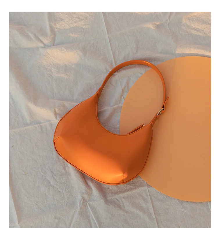 FIRMRANCH Woman's Stylish Solid Color Half Moon Design Sweet Macaron High Quality Daily Date Casual Shoulder Orange Armpit Bag