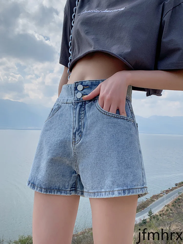 

2020 Summer New Denim Shorts Female Loose Students Wide Legs A-line Breasted Thin Hot Shorts Jfmhrx Woman Shorts