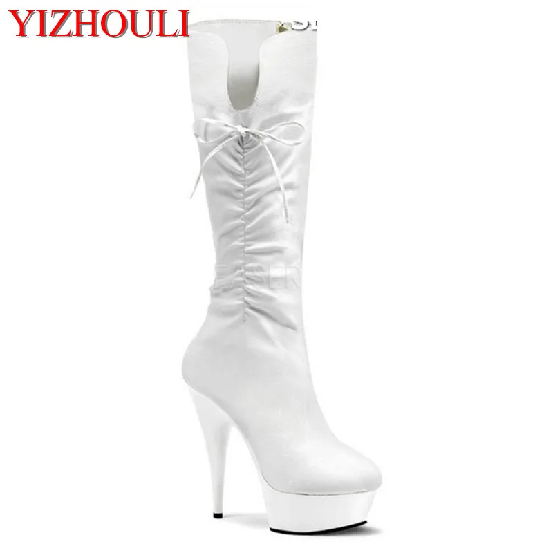 

Classic black 15cm high heel boots, women's platform shoes 6 inches sexy knee-high boots, the stage show