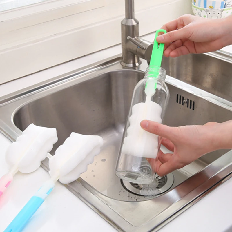 

Color Random Kitchen Cleaning Tool Sponge Brush For Wine Glass Bottle Coffee Tea Glass Cup Non-toxic Detachable Cleaning Brush