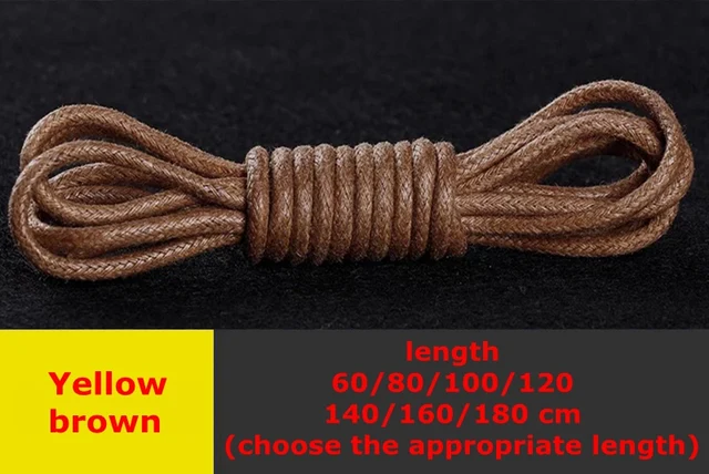 1 Pair Round Shoelaces Classic High Quality Waxed Cotton Waterproof Shoe Laces Outdoor Leisure Leather Shoelace Yellow Brown