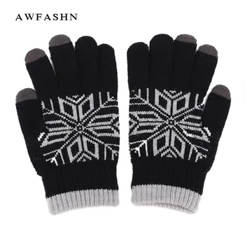 

2019 New Winter Snowflake Pattern Knitted Gloves Women Men Touch Screen Gloves Fleece-Lined Warm Knitted Mittens Hand Warmer