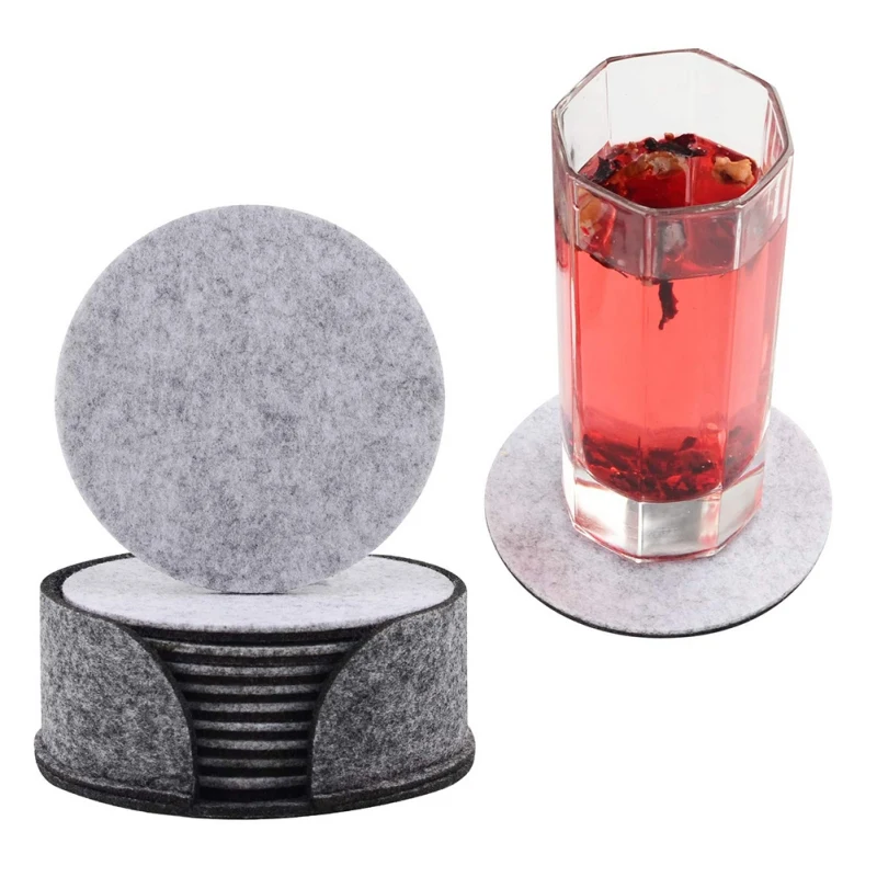 

8pcs/set Felt Round Drink Coasters Set With Box Kitchen Desktop Placemat Cup Mat Pad Holder For Drinks Kitchen Tableware CC