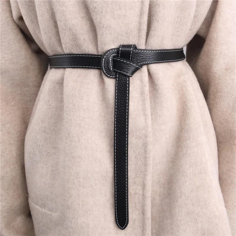 

Genuine Leather Waist Belt for Women Luxury Designer Thin Dress Belts Wrap Round Knot Cowhide Leather Waistband Cinturon Mujer