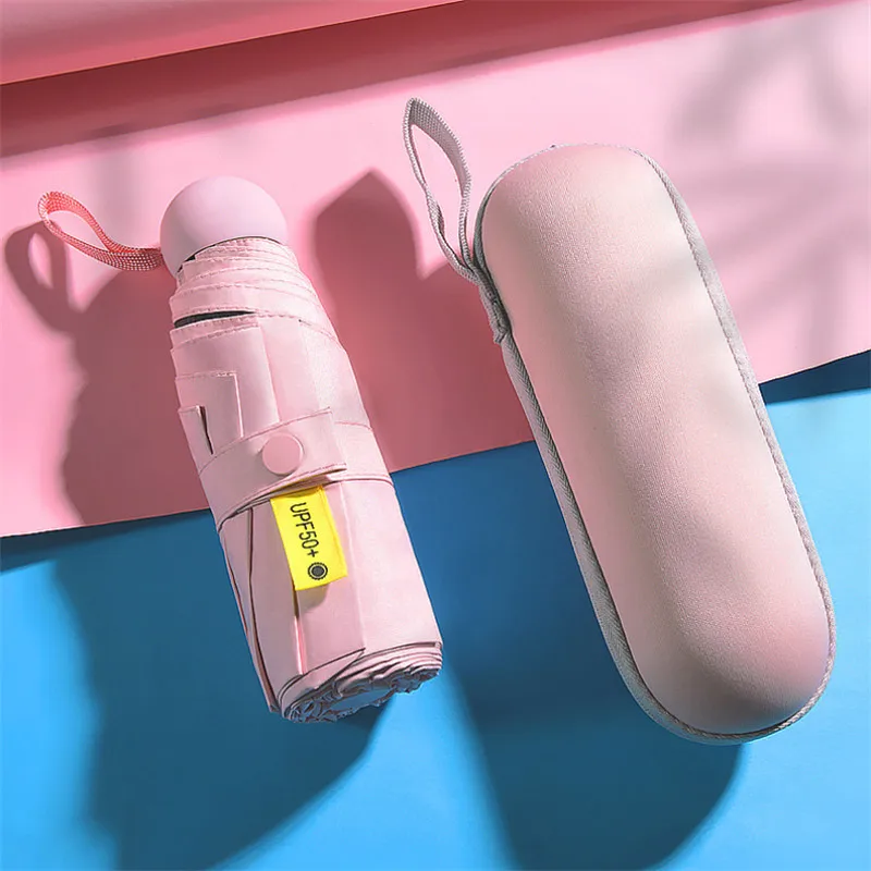 Мини-капсула зонтик пятискладной солнцезащитный анти-УФ UPF50+ Зонт Parapluie складной женский Карманный Зонт для женщин - Цвет: Pink 2
