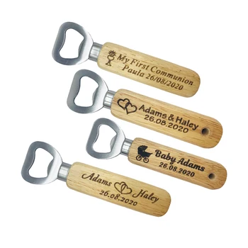 

5 Pcs Personalized Bottle Opener Wodden Wood Engraved Wedding Favors Brewery Hotel Restaurant Logo party Private Gift Baptism