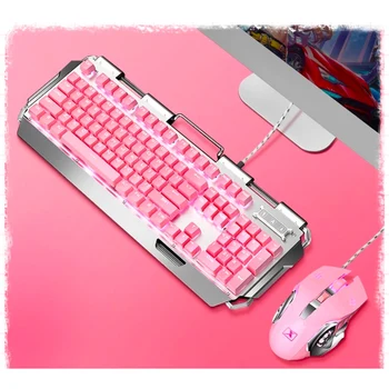 

Lovely Mechanical Keyboard USB Wired Ergonomic Mouse Mechanical Gaming Keyboard Mouse Set Gaming Combo For Computer Laptop