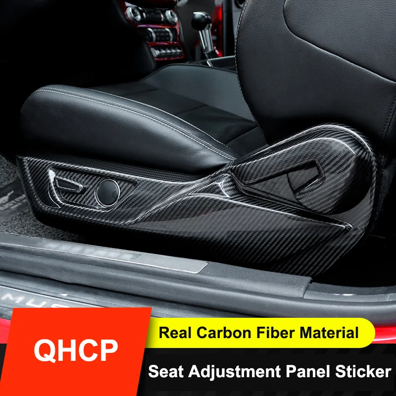 US $809.10 QHCP Seat Adjustment Cover Frame Panel Sticker Trims Front Seat Real Carbon Fiber 7Pcs For Ford Mustang 2015 2016 2017 2018 2019