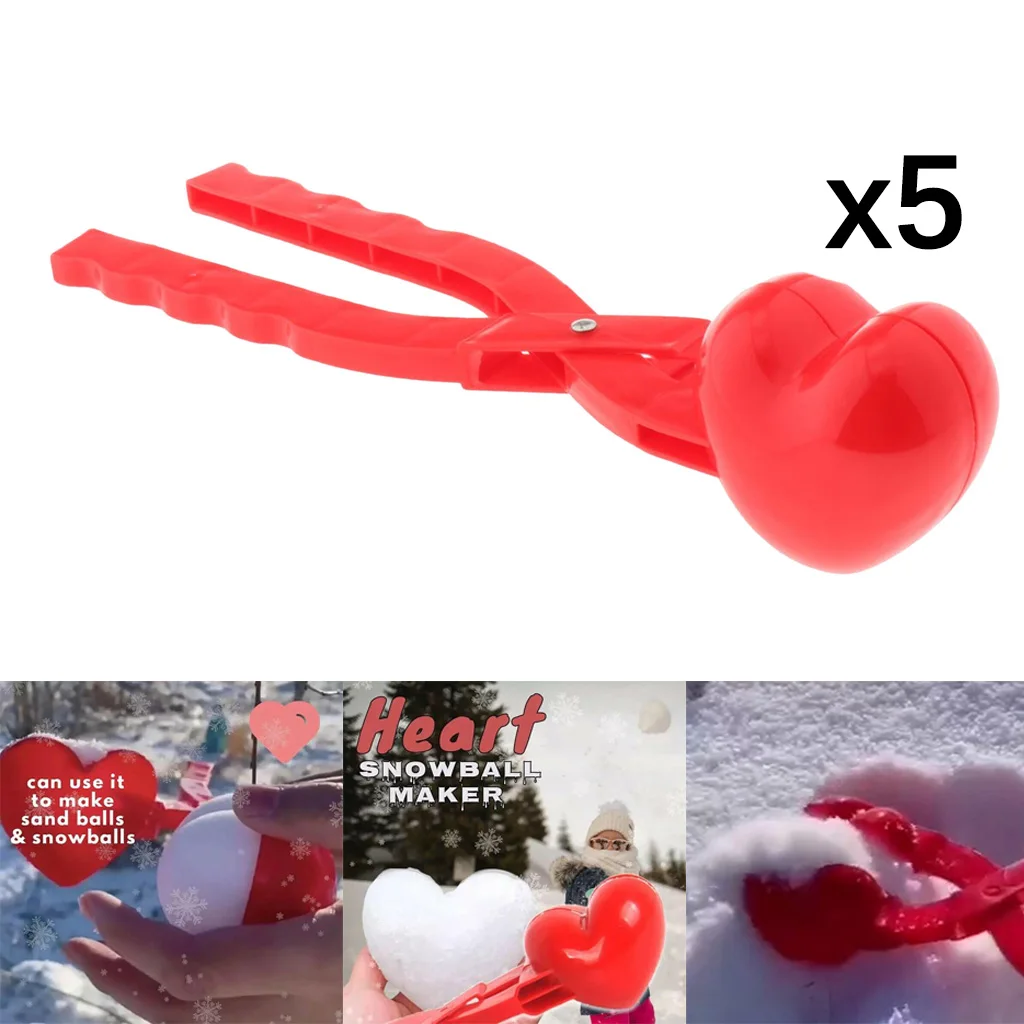 Pack of 5 Heart Shaped Snow Ball Maker Clips Clamps Kids Children Sand Toys Snow Scoop Maker Snow Fight Game Outdoor