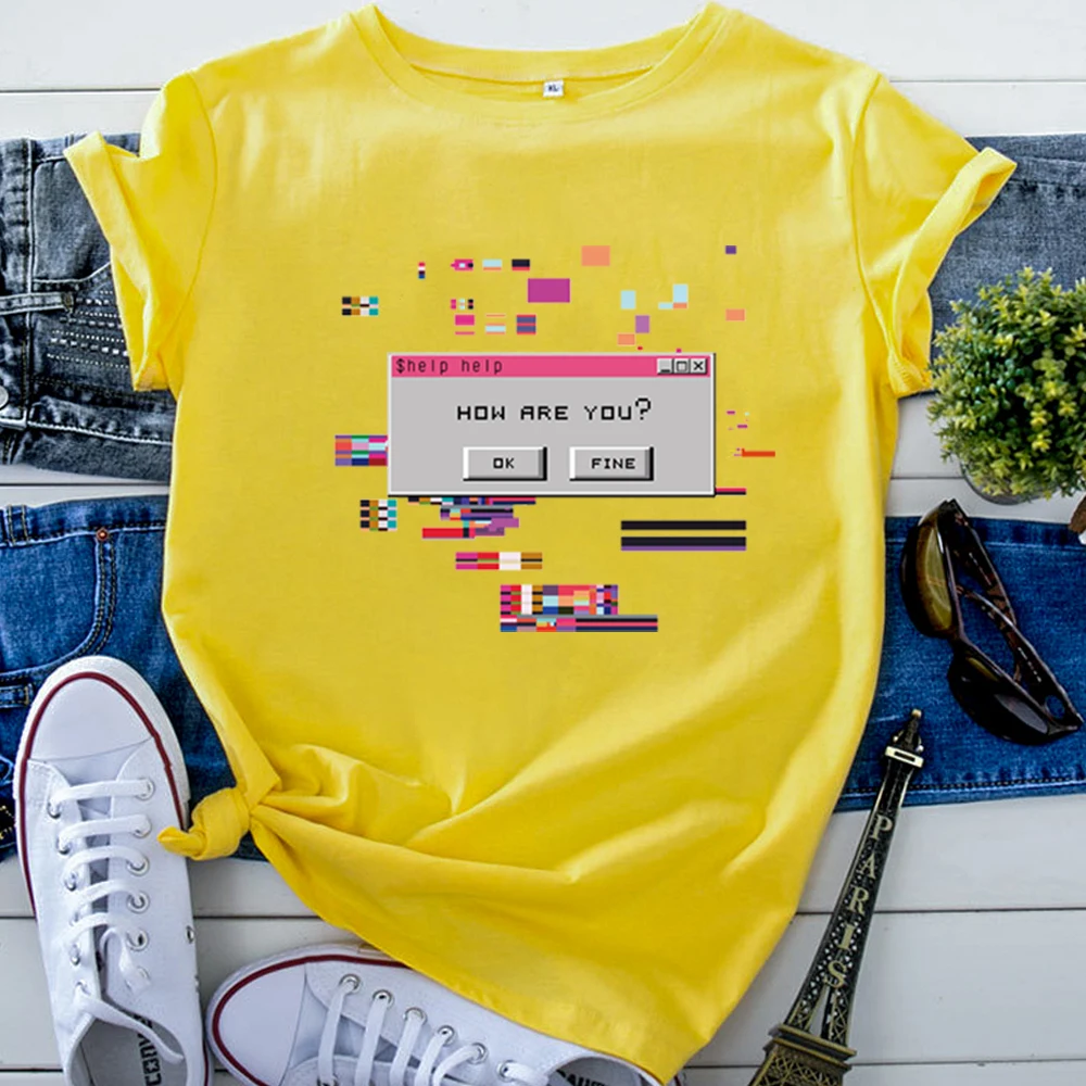 T-Shirt Funny How Are You Personality Letters Print T Shirt For Women'S Funny Harajuku Womens Tshirts Kpop Vintage Woman Shirts