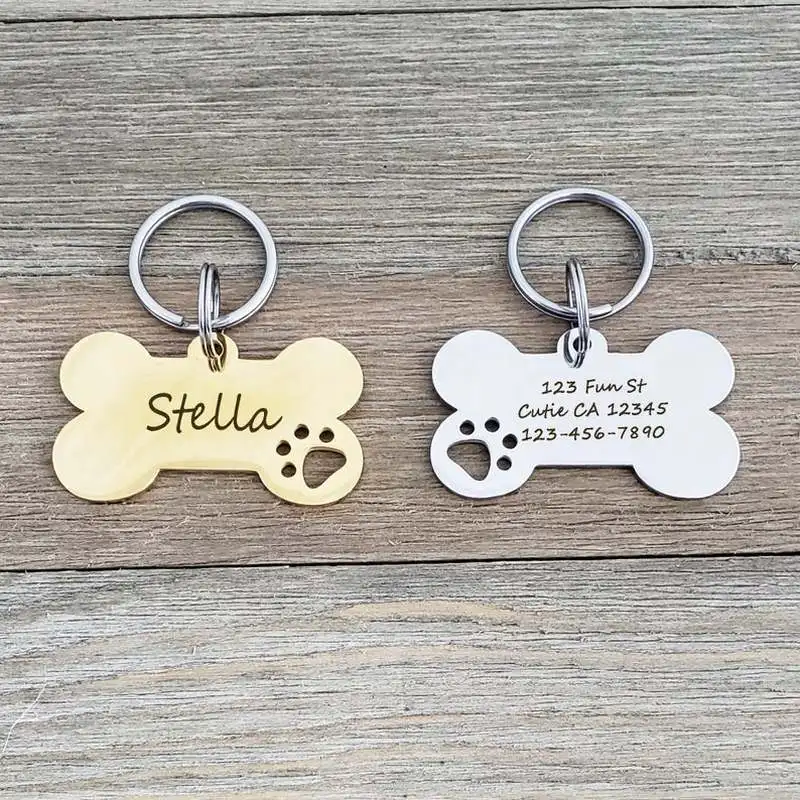 Etiqueta de nombre de Perro personalizada con forma de hueso, grabado láser, etiqueta de mascota personalizada para perros, gatos y otras mascotas, productos personalizados