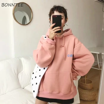 

Hoodies Women Korean Thicker Soft Plus Velvet Hooded Womens BF Trendy Letter Printed Students Chic Coat Ulzzang Loose Pocket New
