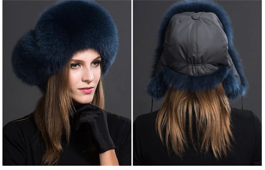 Russia Hot Item Fashion Winter Raccoon&bomber Fox Fur Hat With Ear Flaps For Women Thick and warm Winter Cap mens winter bomber hats