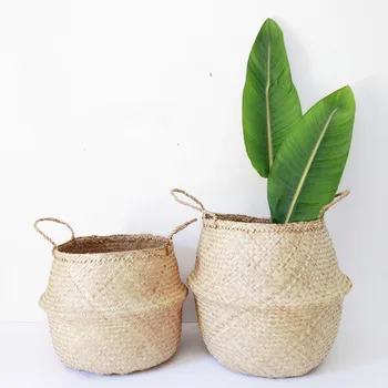 

Foldable Natural Seagrass Woven Storage Basket Pot Garden Flower Vase Hanging Wicker Bellied Baskets pf90517