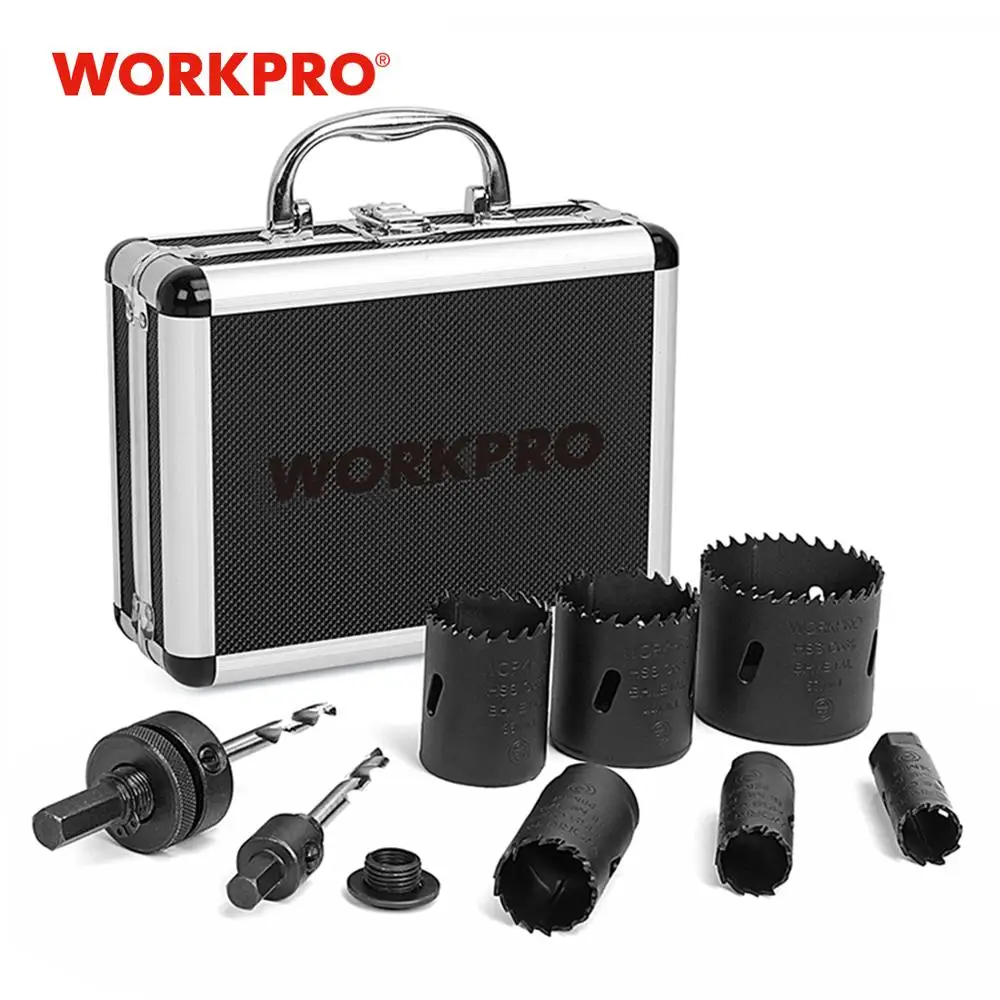 WORKPRO 9 шт. HSS бит пустотелого сверла диаманта Универсальный Набор кольцевых пил высокое Скорость Сталь карбида с карбидным наконечником зуб для дерева, металла - изображение