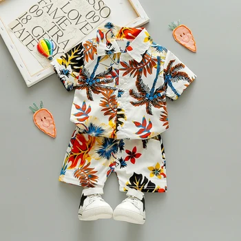 

Summer T Shirt Boy Clothing Fashion 1 2 3 4 5 Years Kid Set Beach Leaf Flower Print Shirt Holiday Outfit Clothing Costume